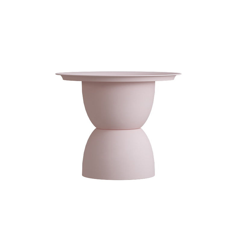 Iron Pedestal End Table Blue/ Pink Round Metal Tray Top Side End Table