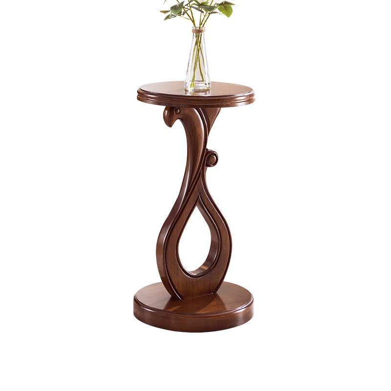 Pedestal End Table Brown Round Wood Side End Table - Distressed Surface Treatment