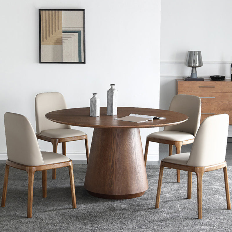 Pedestal Base Is Designed for a Round Coffee Table Made of Walnut Wood