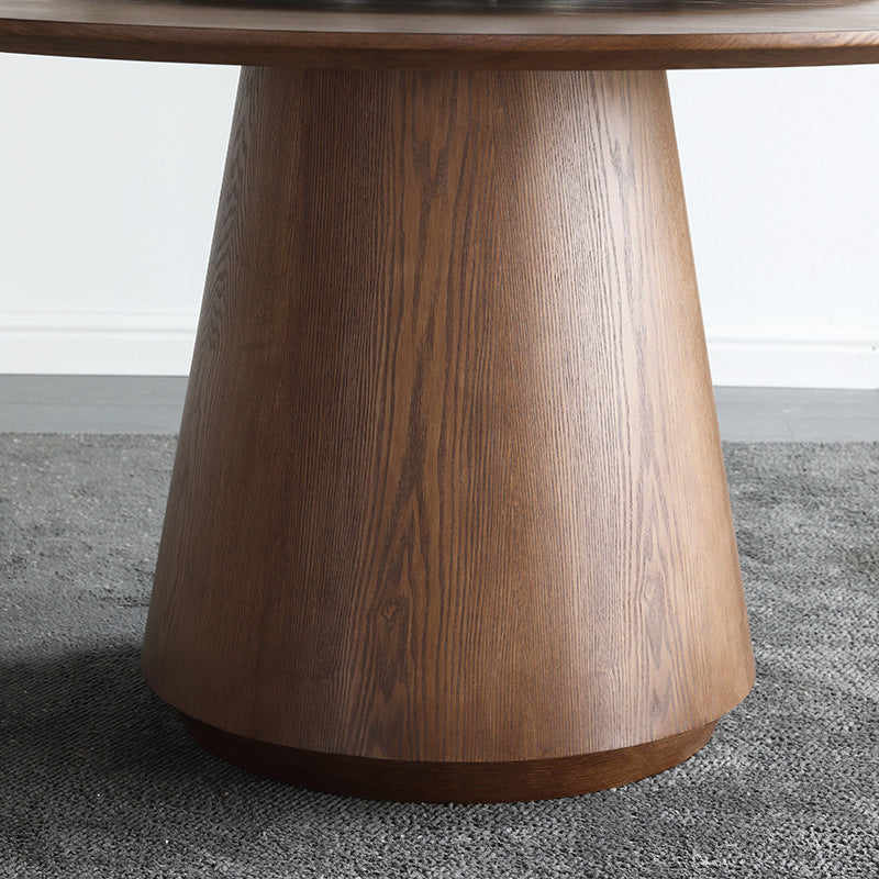 Pedestal Base Is Designed for a Round Coffee Table Made of Walnut Wood