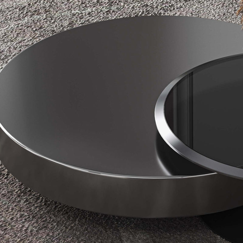 Square Block Base Design Cocktail Table Grey/black Stainless Steel/Glass Coffee Table