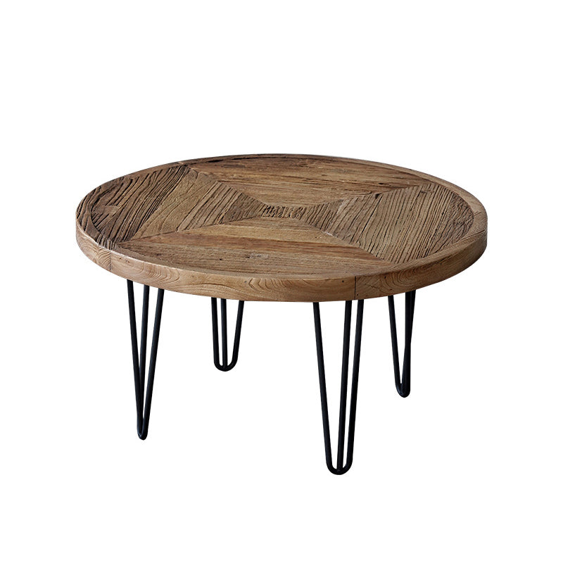 Nordic Style Cocktail Table Brown Elm Wood Top Metal Base Round/square Coffee Table