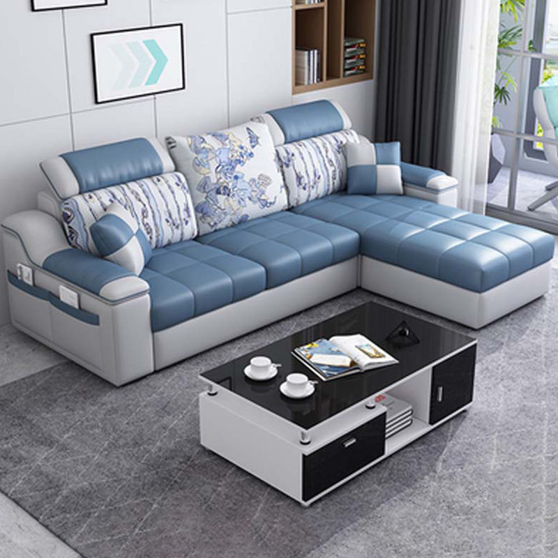 Contemporary Faux Leather/Fabric Sofa with Bolster Pillows for Living Room