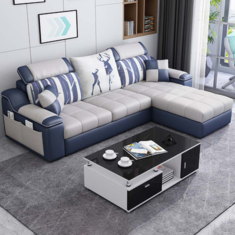 Contemporary Faux Leather/Fabric Sofa with Bolster Pillows for Living Room