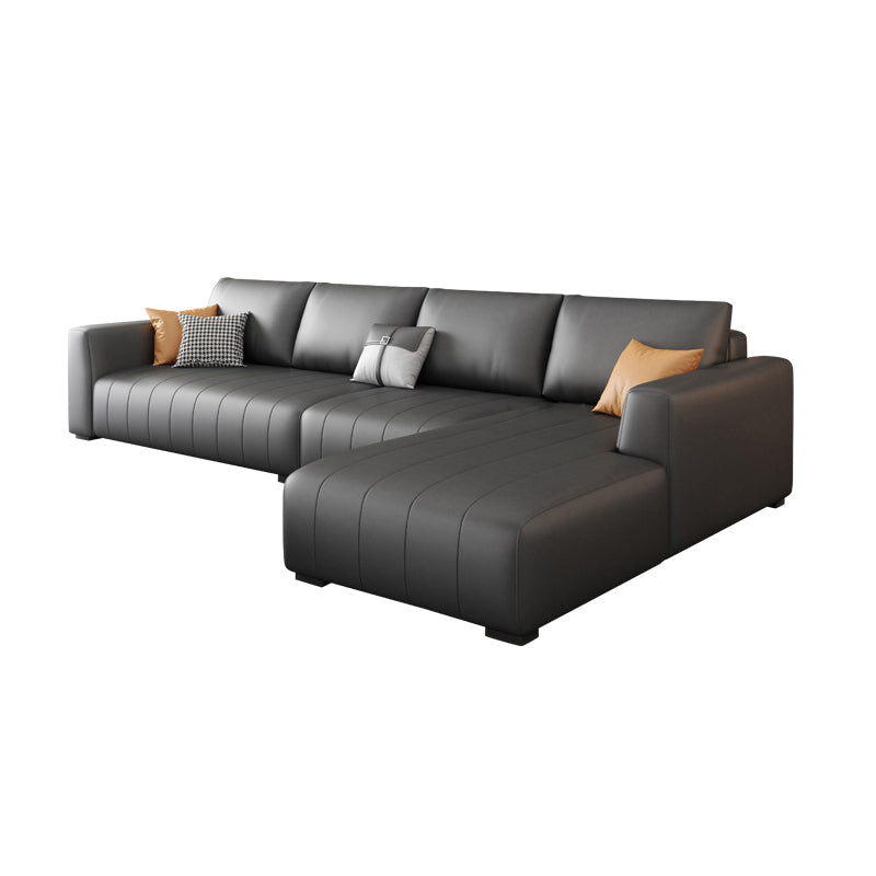 Square Arm Dark Gray Removable Cushions Modern Faux Leather Sofa