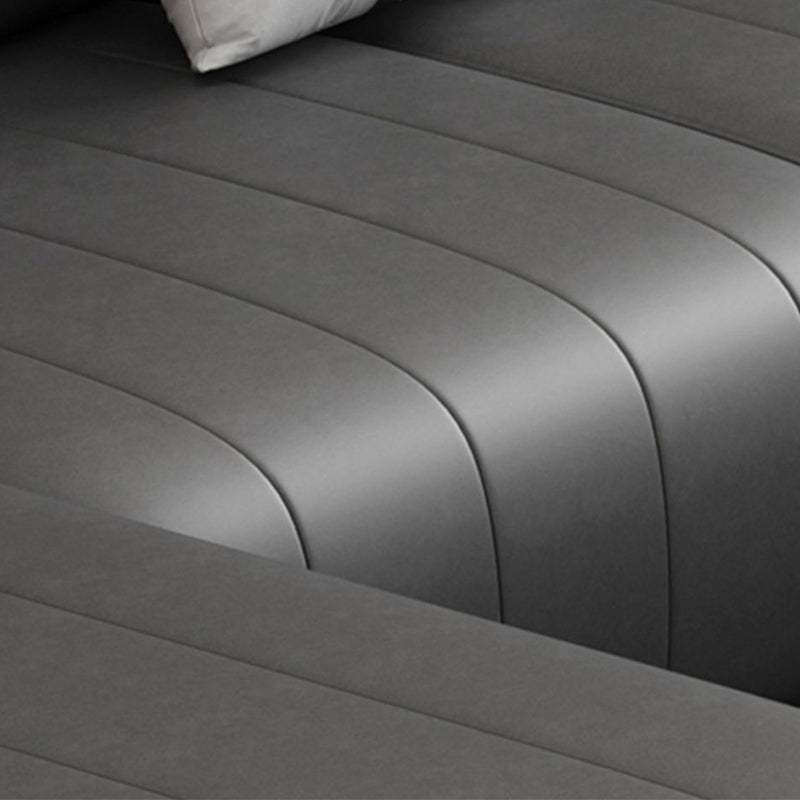 Square Arm Dark Gray Removable Cushions Modern Faux Leather Sofa