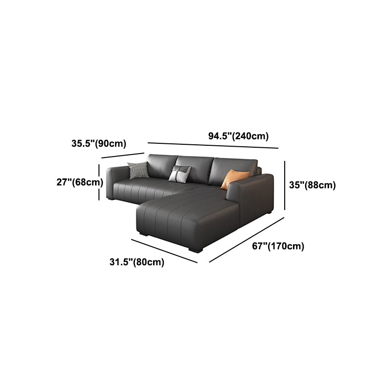Square Arm Dark Gray Removable Cushions Modern Faux Leather Sofa
