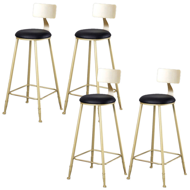 Glam Armless Backrest Counter Stool Iron Kitchen Bar Stool with Leather Cushion and Pedal