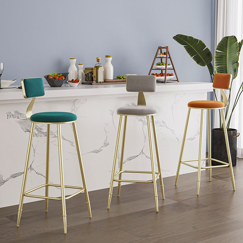 Glam Armless Backrest Counter Stool Iron Kitchen Bar Stool with Leather Cushion and Pedal