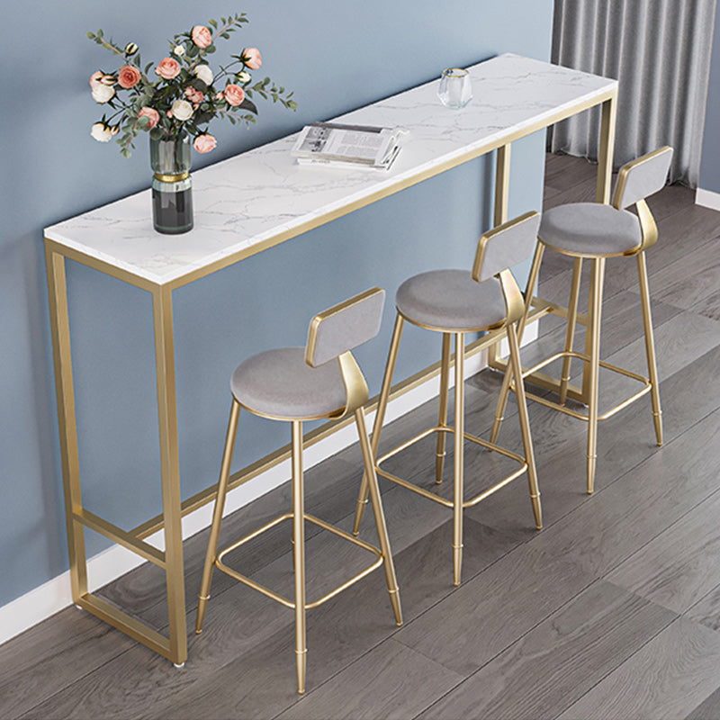Glam Armless Backrest Counter Stool Iron Kitchen Bar Stool with Leather Cushion and Pedal