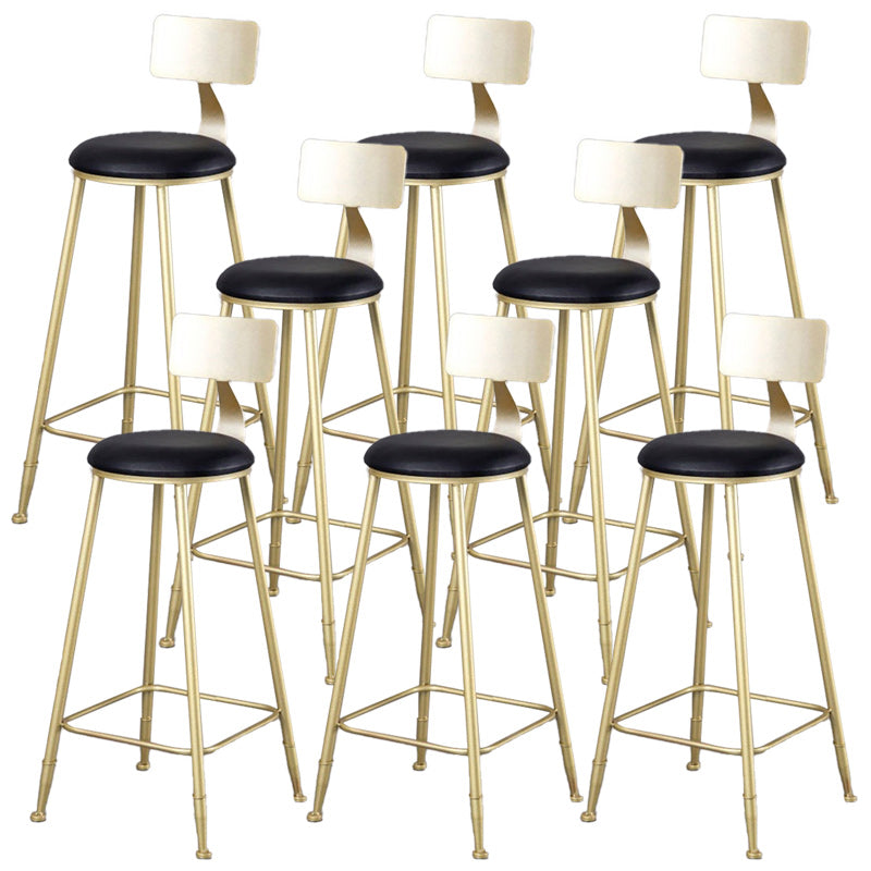 Glam Armless Backrest Counter Stool Iron Kitchen Bar Stool with Leather Cushion and Pedal