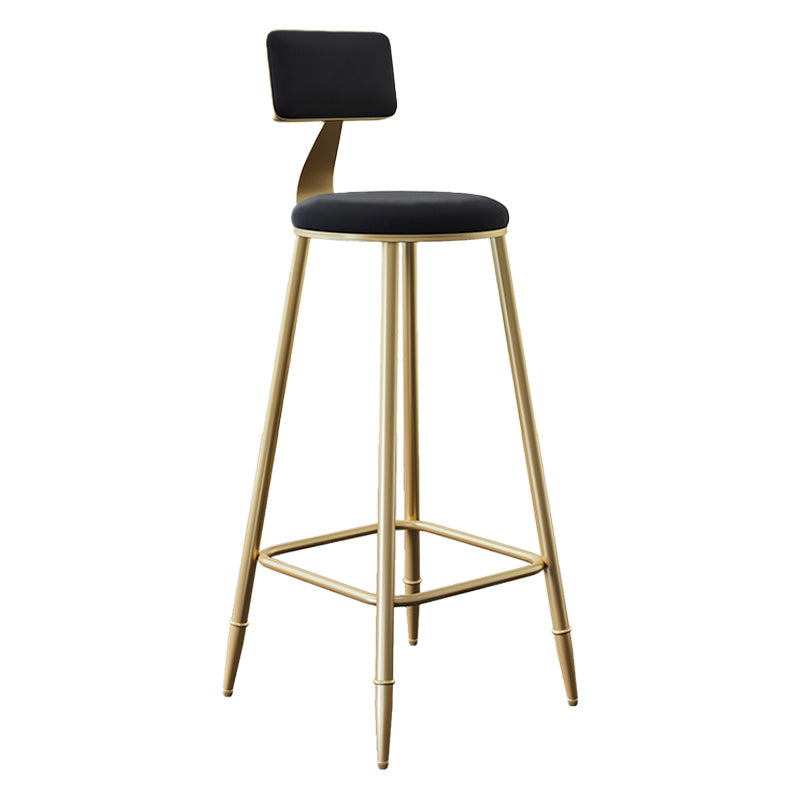 Glam Armless Backrest Counter Stool Iron Kitchen Bar Stool with Leather Cushion and Pedal
