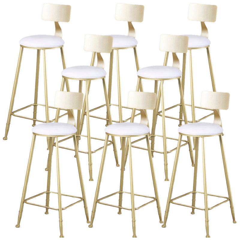 Glam Armless Backrest Counter Stool Iron Kitchen Bar Stool with Leather Cushion and Pedal