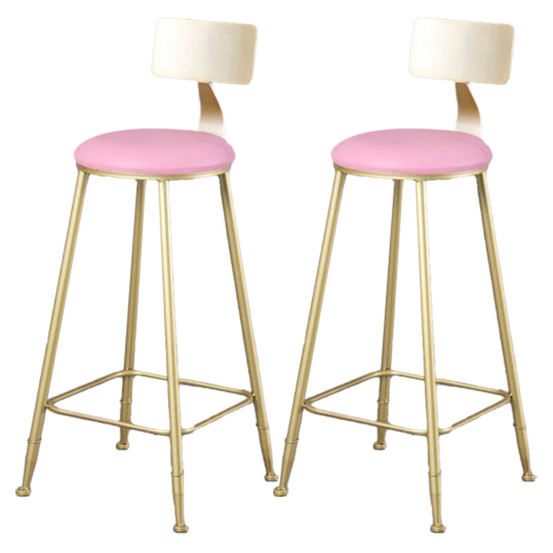 Glam Armless Backrest Counter Stool Iron Kitchen Bar Stool with Leather Cushion and Pedal