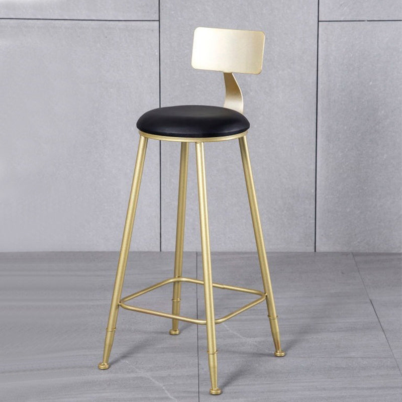 Glam Armless Backrest Counter Stool Iron Kitchen Bar Stool with Leather Cushion and Pedal