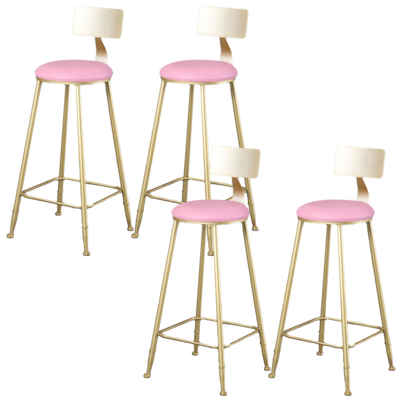 Glam Armless Backrest Counter Stool Iron Kitchen Bar Stool with Leather Cushion and Pedal