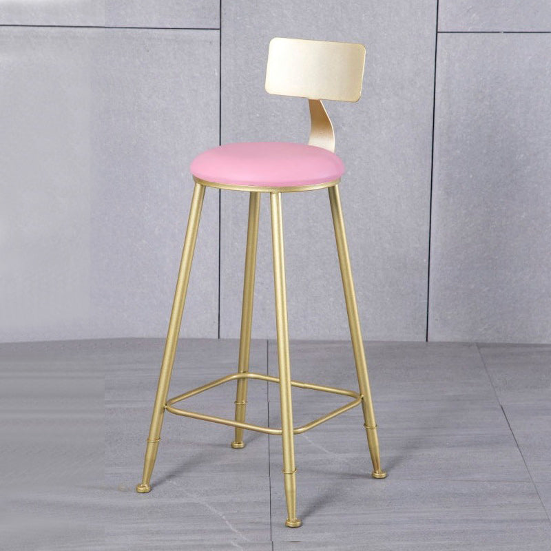Glam Armless Backrest Counter Stool Iron Kitchen Bar Stool with Leather Cushion and Pedal