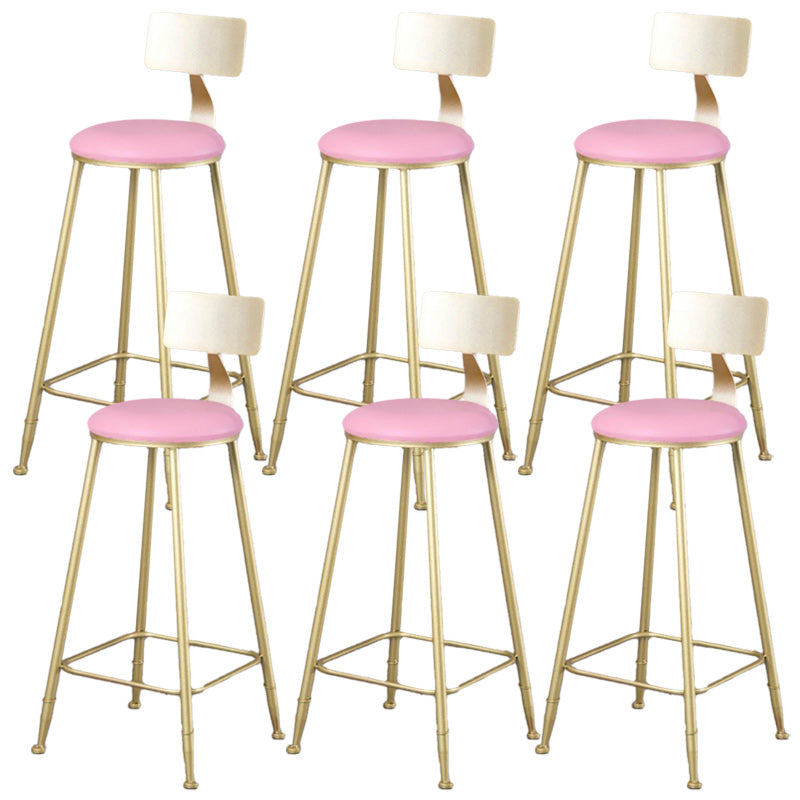 Glam Armless Backrest Counter Stool Iron Kitchen Bar Stool with Leather Cushion and Pedal