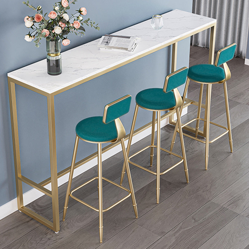 Glam Armless Backrest Counter Stool Iron Kitchen Bar Stool with Leather Cushion and Pedal