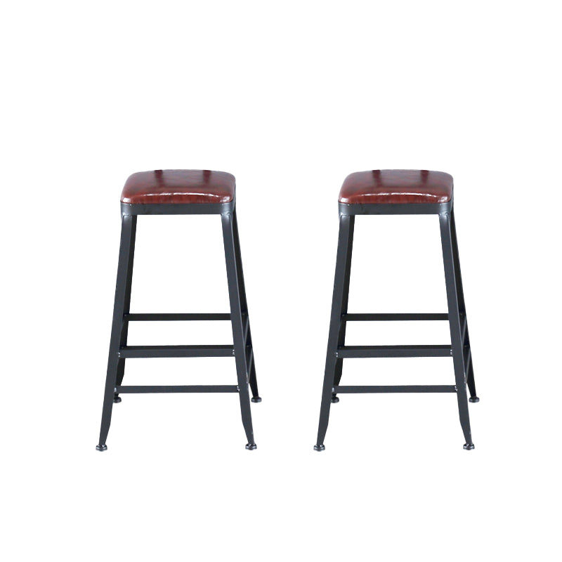 Industrial Armless Counter Stool Iron Cafe Bar Stool with Leather Cushion