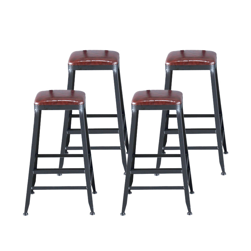 Industrial Armless Counter Stool Iron Cafe Bar Stool with Leather Cushion