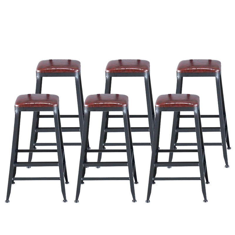 Industrial Armless Counter Stool Iron Cafe Bar Stool with Leather Cushion