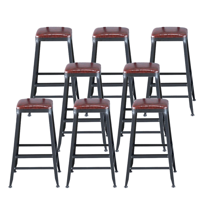 Industrial Armless Counter Stool Iron Cafe Bar Stool with Leather Cushion