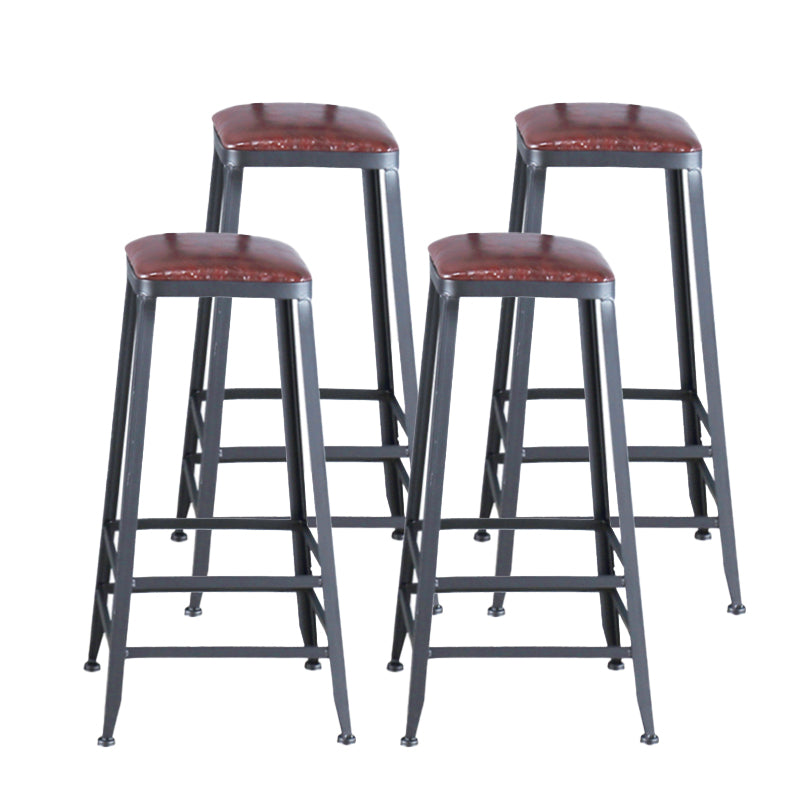 Industrial Armless Counter Stool Iron Cafe Bar Stool with Leather Cushion