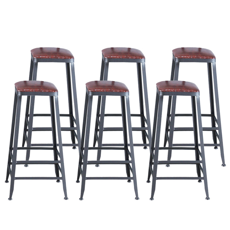 Industrial Armless Counter Stool Iron Cafe Bar Stool with Leather Cushion