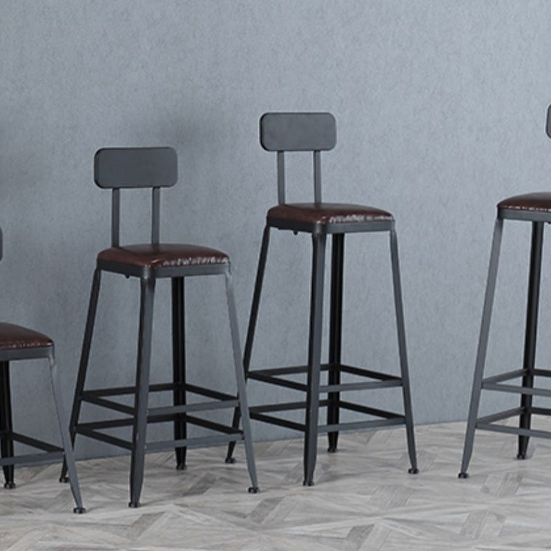 Industrial Armless Counter Stool Iron Cafe Bar Stool with Leather Cushion