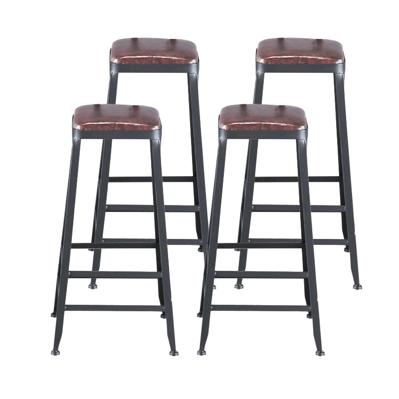 Industrial Armless Counter Stool Iron Cafe Bar Stool with Leather Cushion