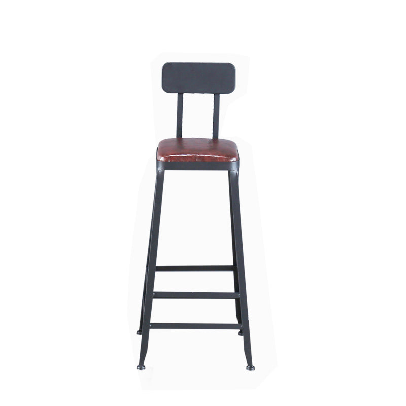 Industrial Armless Counter Stool Iron Cafe Bar Stool with Leather Cushion