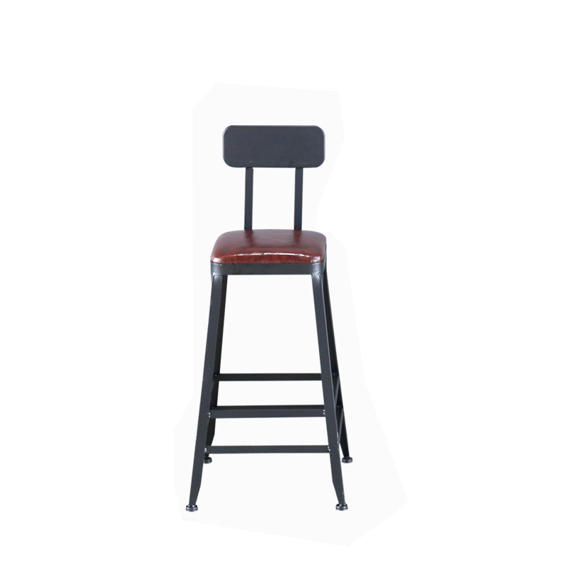 Industrial Armless Counter Stool Iron Cafe Bar Stool with Leather Cushion