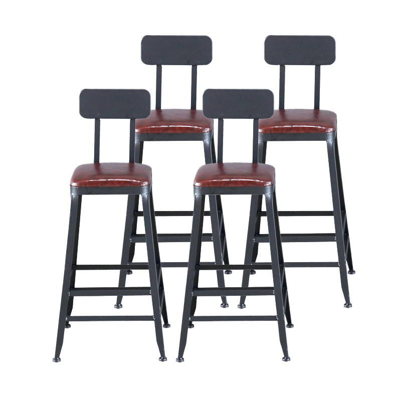 Industrial Armless Counter Stool Iron Cafe Bar Stool with Leather Cushion