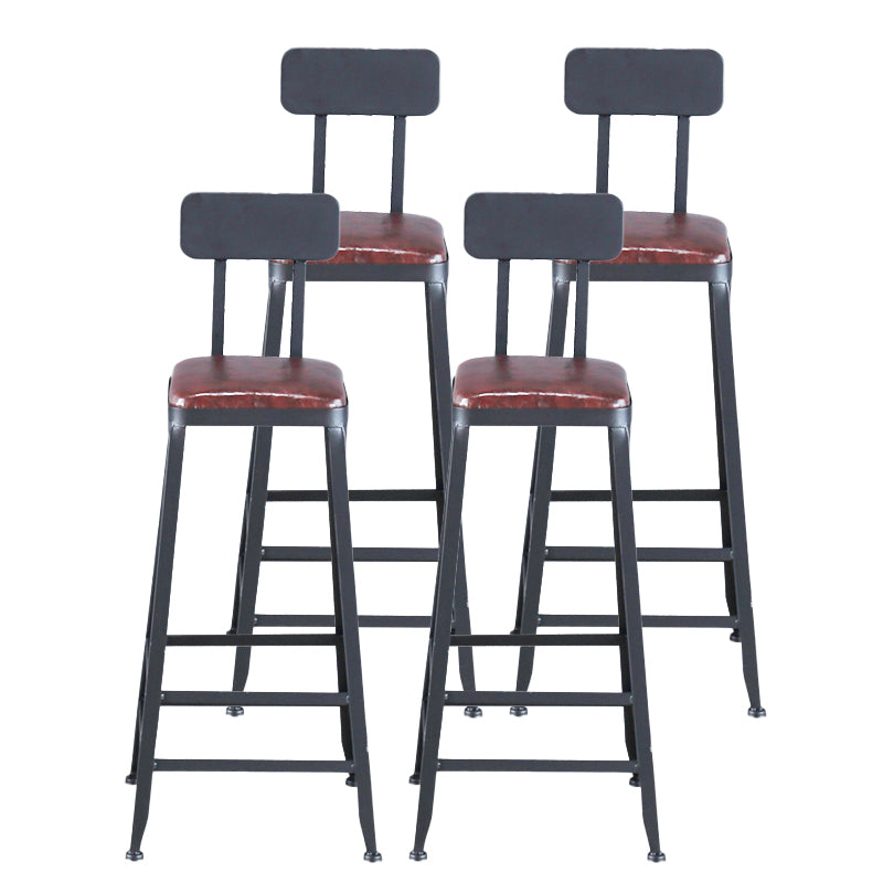 Industrial Armless Counter Stool Iron Cafe Bar Stool with Leather Cushion