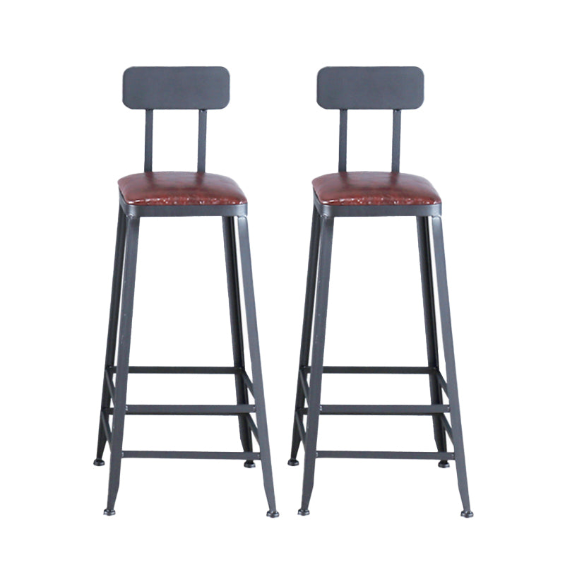 Industrial Armless Counter Stool Iron Cafe Bar Stool with Leather Cushion