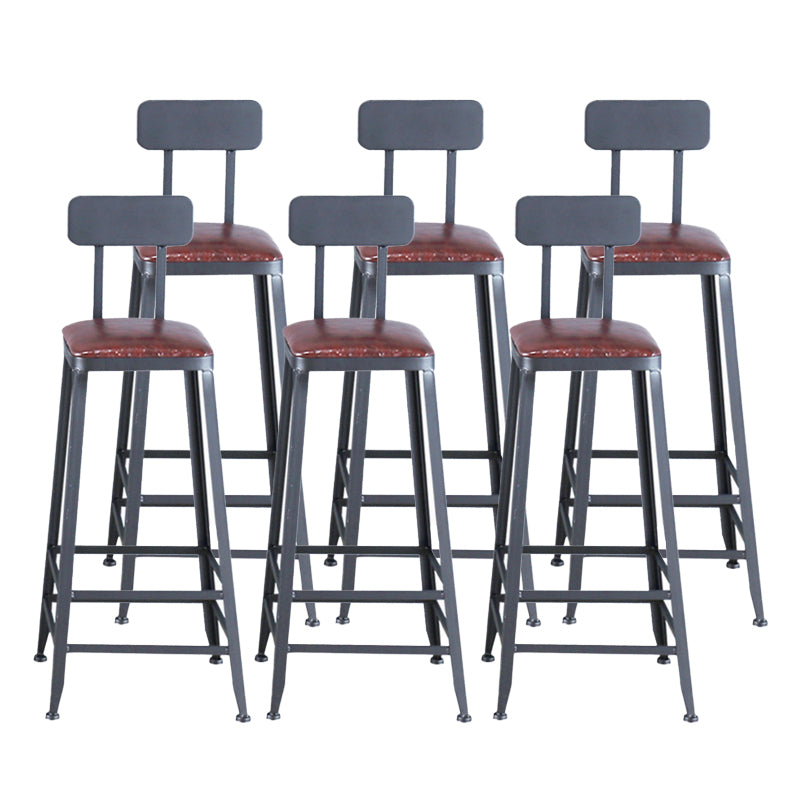 Industrial Armless Counter Stool Iron Cafe Bar Stool with Leather Cushion