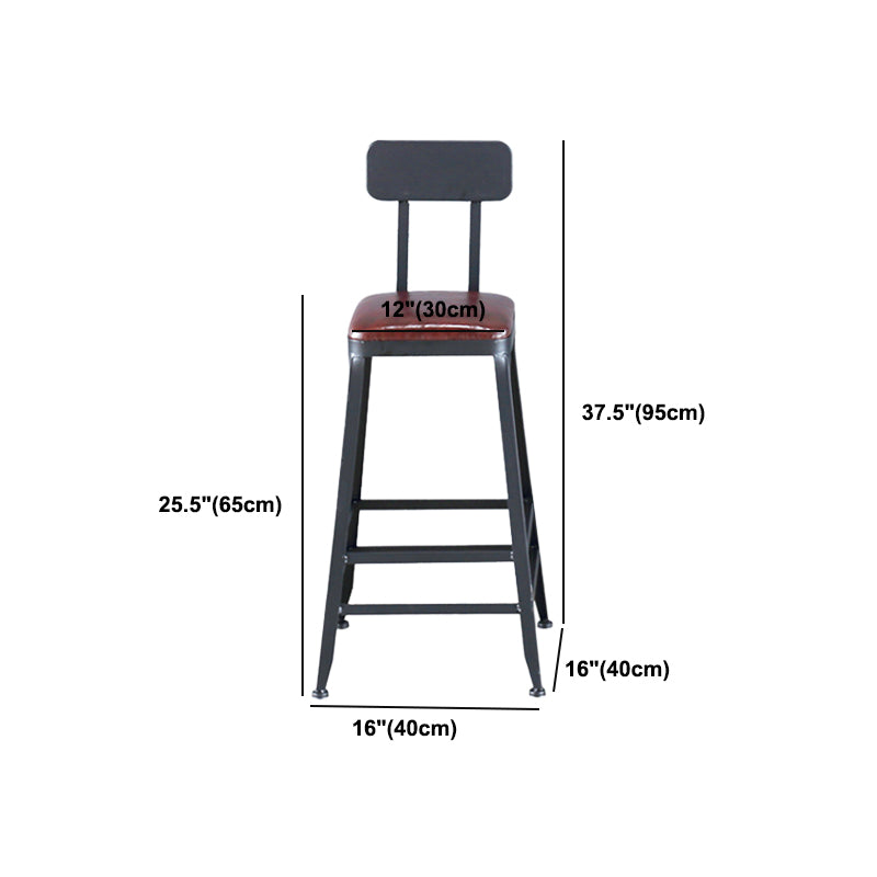Industrial Armless Counter Stool Iron Cafe Bar Stool with Leather Cushion