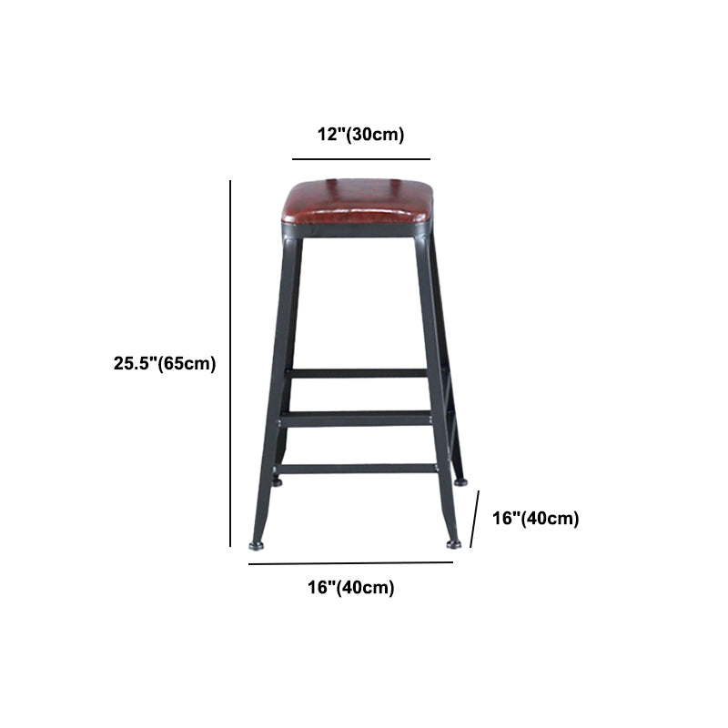 Industrial Armless Counter Stool Iron Cafe Bar Stool with Leather Cushion