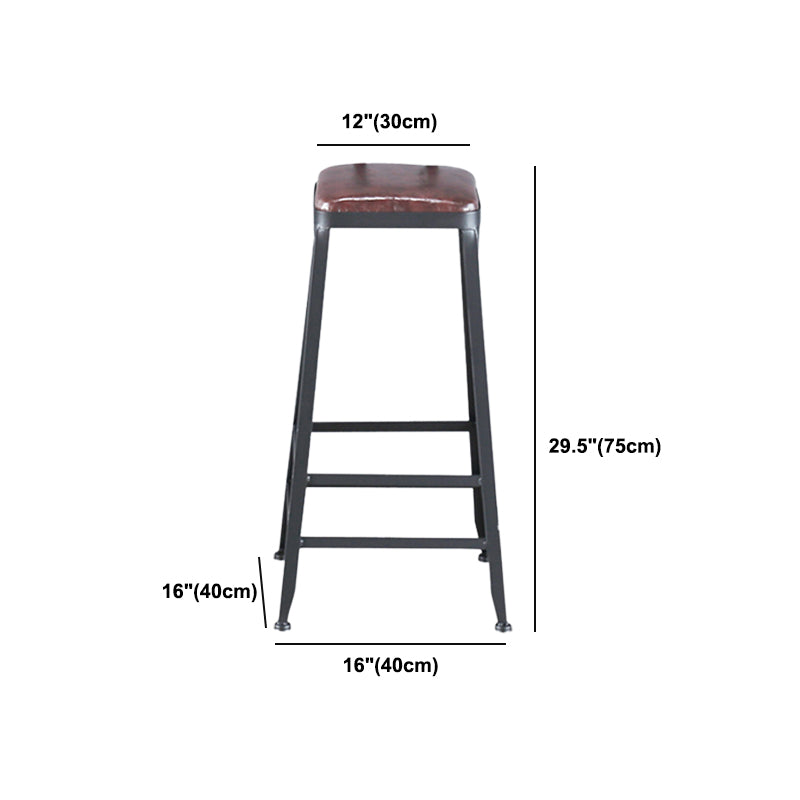 Industrial Armless Counter Stool Iron Cafe Bar Stool with Leather Cushion
