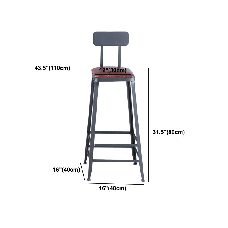 Industrial Armless Counter Stool Iron Cafe Bar Stool with Leather Cushion