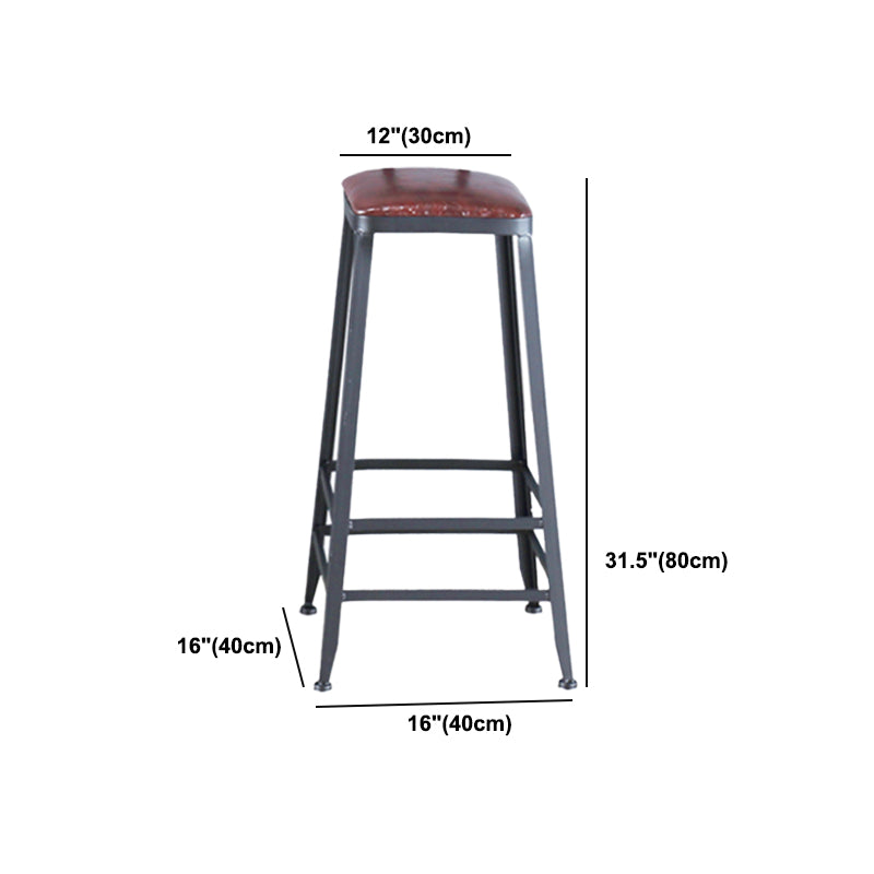 Industrial Armless Counter Stool Iron Cafe Bar Stool with Leather Cushion