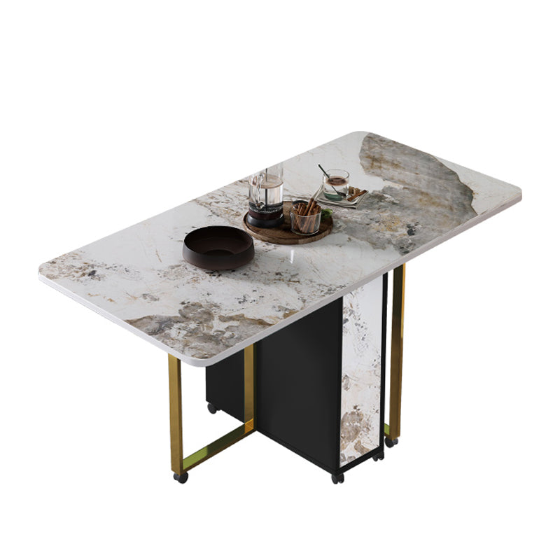 Modern Foldable Dinette Set 1/2/3/5 Pieces Rectangle White Sintered Stone Dining Table Set