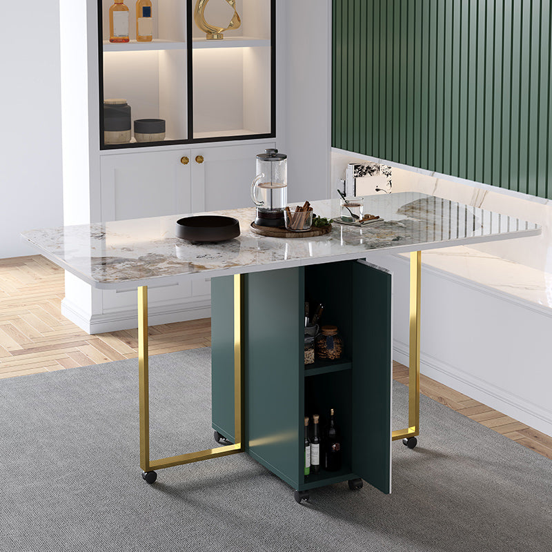 Modern Foldable Dinette Set 1/2/3/5 Pieces Rectangle White Sintered Stone Dining Table Set