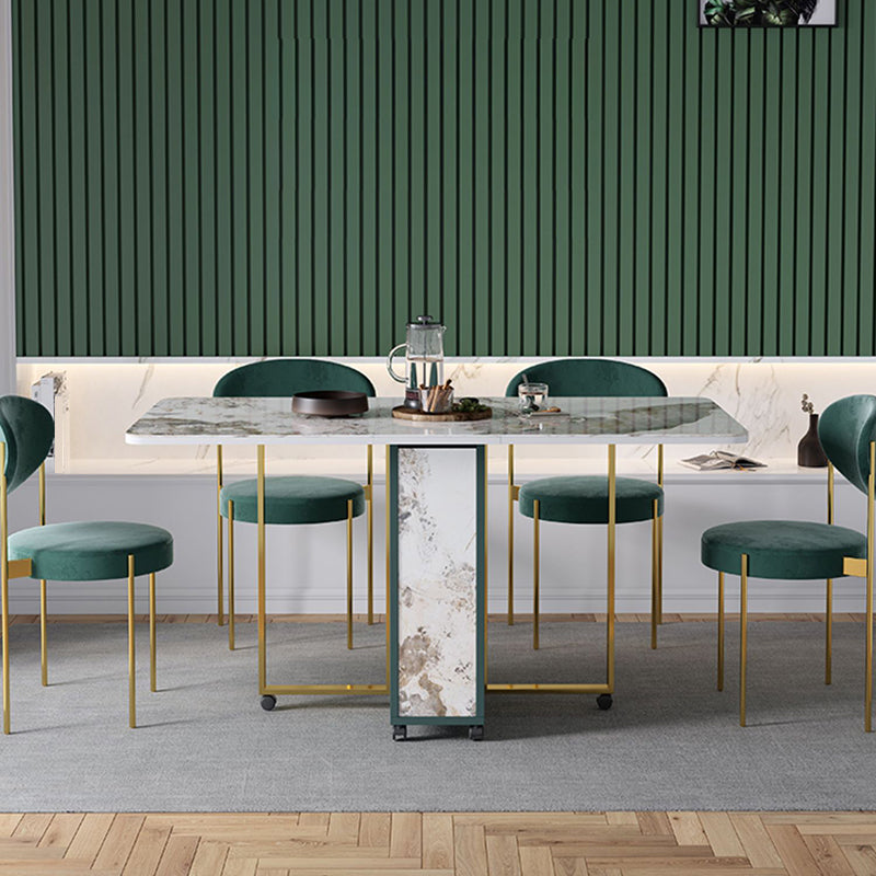 Modern Foldable Dinette Set 1/2/3/5 Pieces Rectangle White Sintered Stone Dining Table Set
