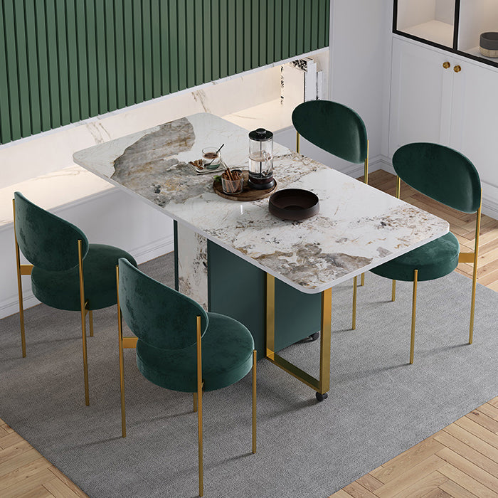 Modern Foldable Dinette Set 1/2/3/5 Pieces Rectangle White Sintered Stone Dining Table Set