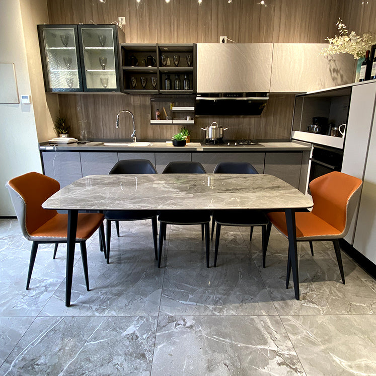 Modern Grey Dinette Set 1/4/6/8 Pieces Rectangle Sintered Stone Top Dining Table Set