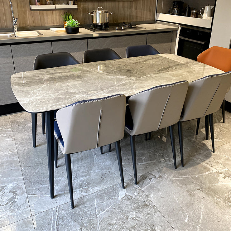 Modern Grey Dinette Set 1/4/6/8 Pieces Rectangle Sintered Stone Top Dining Table Set