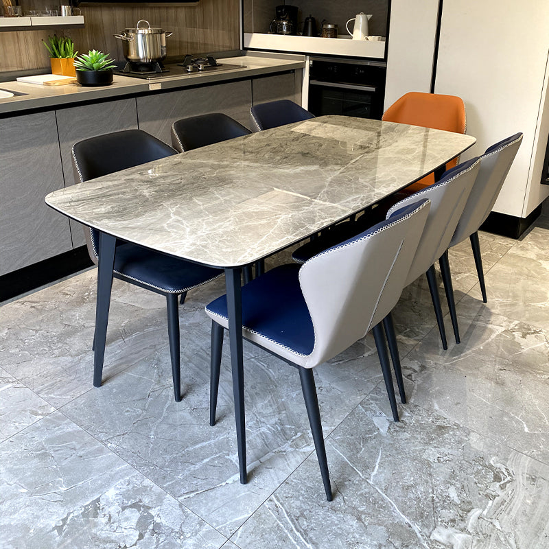 Modern Grey Dinette Set 1/4/6/8 Pieces Rectangle Sintered Stone Top Dining Table Set