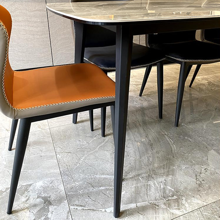 Modern Grey Dinette Set 1/4/6/8 Pieces Rectangle Sintered Stone Top Dining Table Set